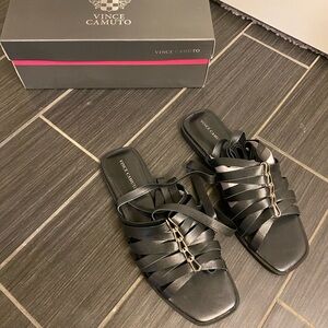 Black, leather, Vince Camuto, tie up sandals